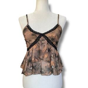 Windsor Abstract Dark Floral Lace Trim Crop Cami Top Fits Sz S Fairy Romantic